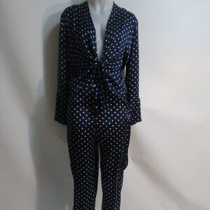 Womens SIR. (Sir The Label) 100% Silk Blue, White Wrap Top & Wide Leg Pants Set